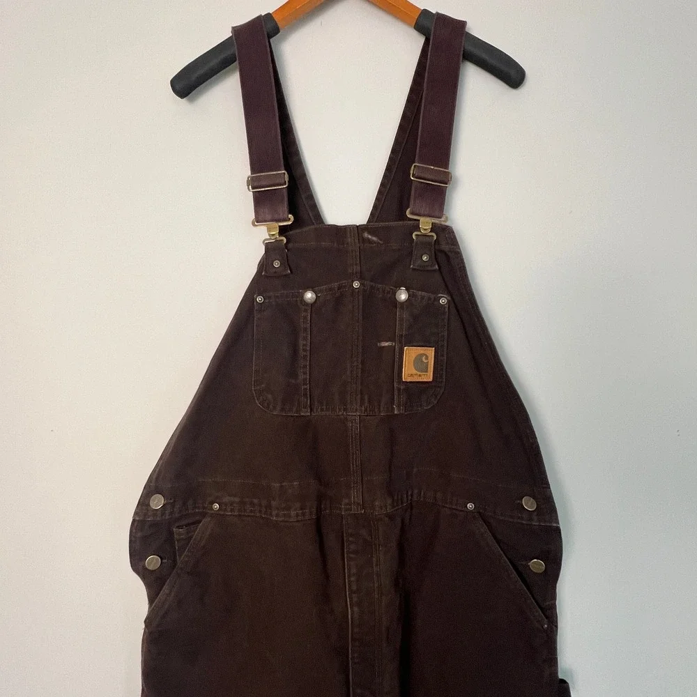 Carhartt R27 DKB Duck Bib Overalls Mens 42x32 Brown Double Knee Workwear Cargo